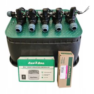 Zestaw Rain Bird HV 5 sekcji: kolektor prosty, sterownik RC2, czujnik RSDBex i studzienka PE 20