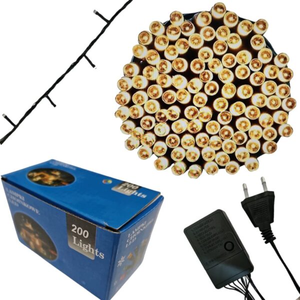 Lampki choinkowe świąteczne LED 200 BIAŁY CIEPŁY 12m Wewnętrzne/Zewnętrzne