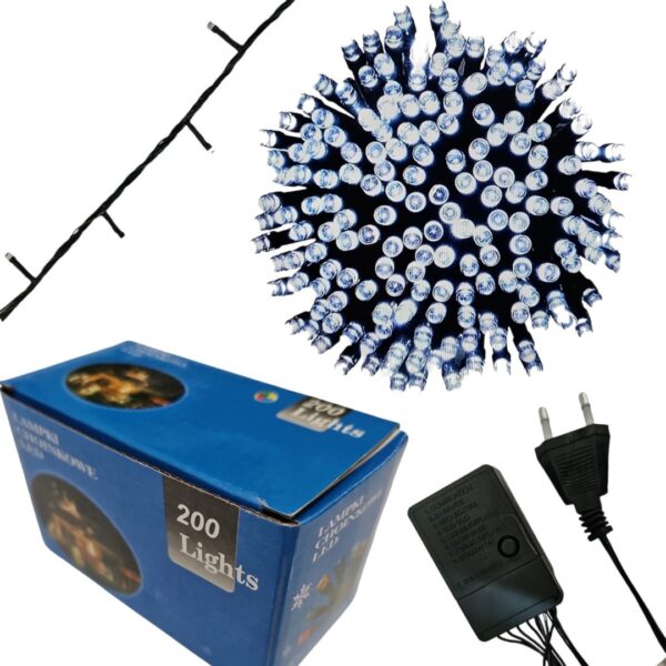 Lampki choinkowe świąteczne 200 LED BIAŁY ZIMNY 12m Wewnętrzne Zewnętrzne