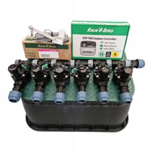 Zestaw Rain Bird 6 sekcji HV z korkiem Sterownik TM2 Czujnik RSDBEX PE 25