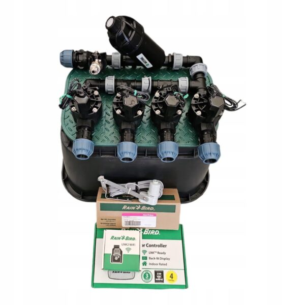 Zestaw Rain Bird HV 4 sekcje Filtr Sterownik TM2 Czujnik Moduł WiFi PE 32