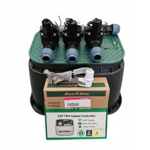 Zestaw Rain Bird 3 sekcje HV z korkiem Sterownik TM2 Czujnik RSDBEX PE 25