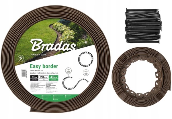 ZESTAW OBRZEŻE TRAWNIKOWE 40mm EASY BORDER BRĄZOWY 10 METRÓW Z 20 KOTWAMI