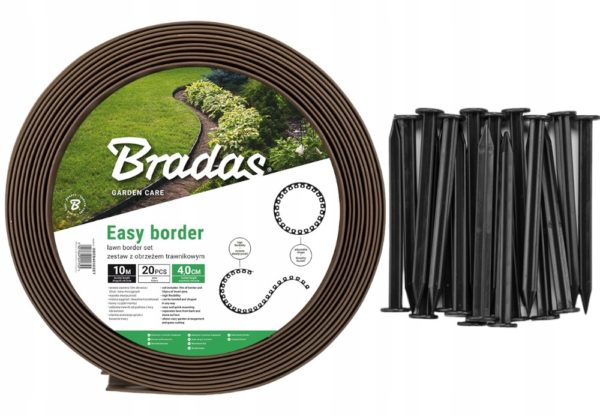 ZESTAW OBRZEŻE TRAWNIKOWE 40mm EASY BORDER BRĄZOWY 10 METRÓW Z 20 KOTWAMI - obrazek 2