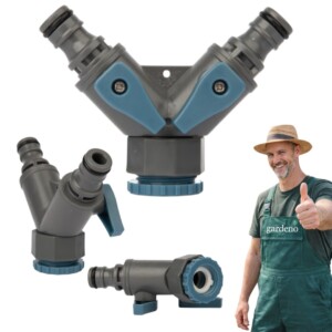Rozdzielacz 2-drożny z zaworami do węża ogrodowego na kran 3/4`` i 1/2``