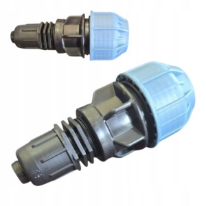 Połączenie proste skręcane linii kroplującej lub rury PE 16 z rurą PE 20