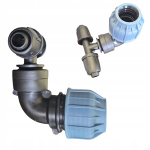 Połączenie skręcane linii kroplującej lub rury PE 16 z rurą PE 25 na kolano