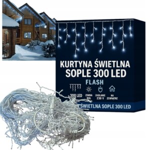 SOPLE 300 LED kurtyna świetlna BIAŁE ZIMNE 12m GIRLANDA zewnętrzna FLASH