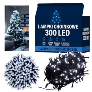 LAMPKI choinkowe 300 LED BIAŁE ZIMNE 24m łańcuch na choinkę PROGRAMATOR