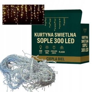 Lampki SOPLE 300 LED BIAŁE CIEPŁE kurtyna świetlna GIRLAND efekt FLASH
