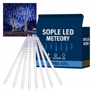 Sople SPADAJĄCY ŚNIEG 50cm METEORY kurtyna świetlna BIAŁE ZIMNE zewnętrzne