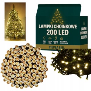 LAMPKI choinkowe 200 LED BIAŁY CIEPŁY łańcuch 16m na choinkę PROGRAMATOR