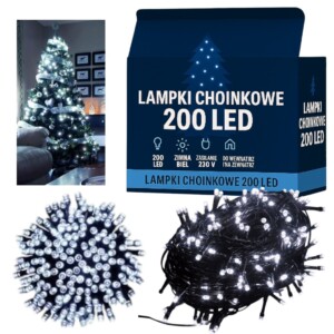LAMPKI choinkowe 200 LED BIAŁE ZIMNE 16m łańcuch na choinkę PROGRAMATOR