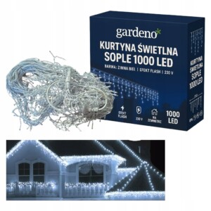 SOPLE 1000 LED kurtyna świetlna BIAŁE ZIMNE 40m GIRLANDA zewnętrzna FLASH