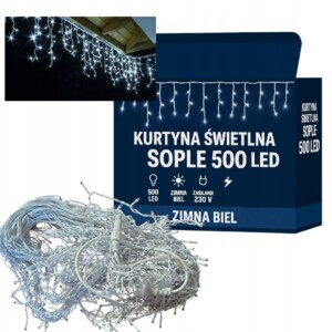 SOPLE 500 LED kurtyna świetlna BIAŁE ZIMNE 18m GIRLANDA zewnętrzna FLASH