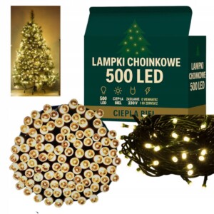 LAMPKI choinkowe 500 LED BIAŁY CIEPŁY łańcuch 40m na choinkę PROGRAMATOR