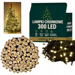 LAMPKI choinkowe 300 LED BIAŁY CIEPŁY łańcuch 24m na choinkę PROGRAMATOR